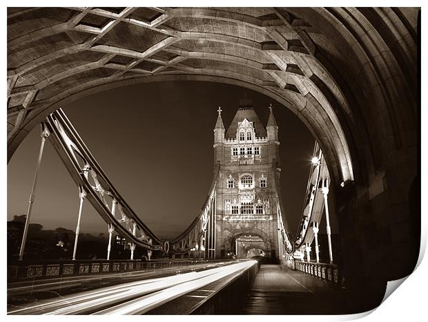 Tower Bridge London at Night, Sepia Toned Print by Darren Galpin
