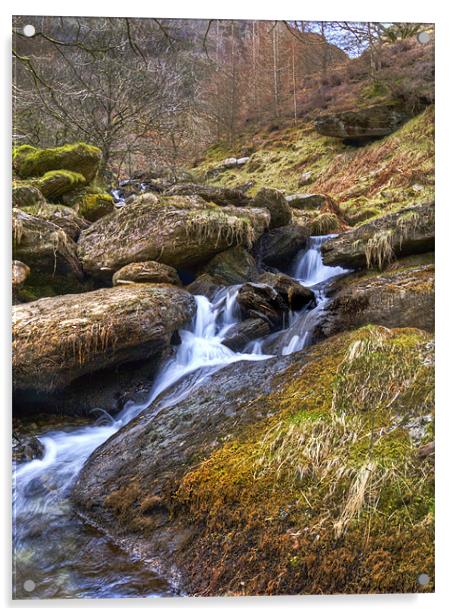 Cwm Rhaeadr Waterfall Acrylic by Hazel Powell