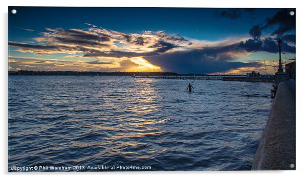Sunset Surfers Acrylic by Phil Wareham