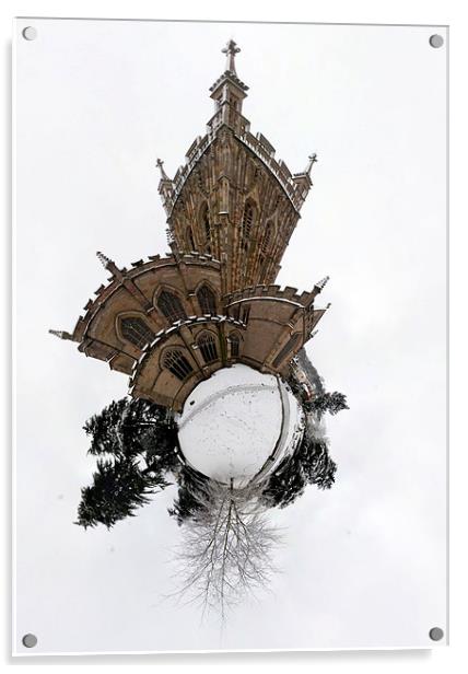 A Snowy Malvern Priory Acrylic by Robert Bilsland