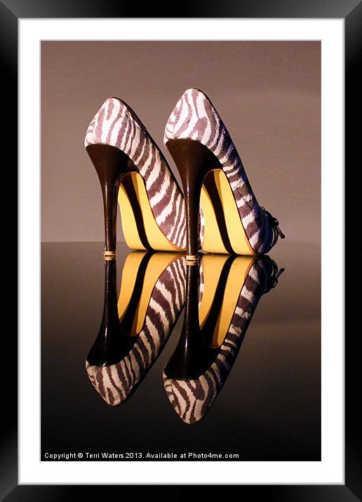 Zebra Print stiletto Shoes Framed Mounted Print by Terri Waters