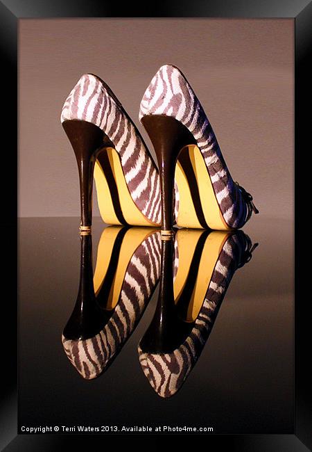 Zebra Print stiletto Shoes Framed Print by Terri Waters