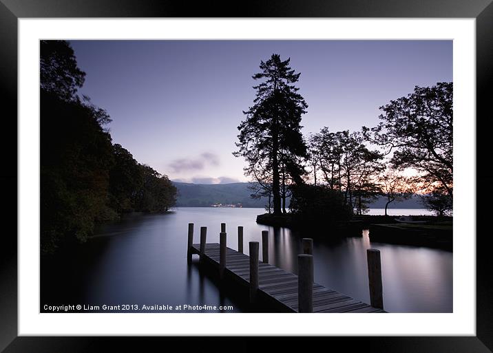 Boathouse jetty at dawn twilight. Low Wray, Lake W Framed Mounted Print by Liam Grant