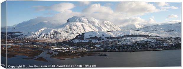 Fort William ,Ben Nevis and Loch Linnhe. Canvas Print by John Cameron