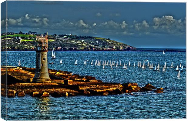 Night draws on Plymouth sound Canvas Print by Ade Robbins