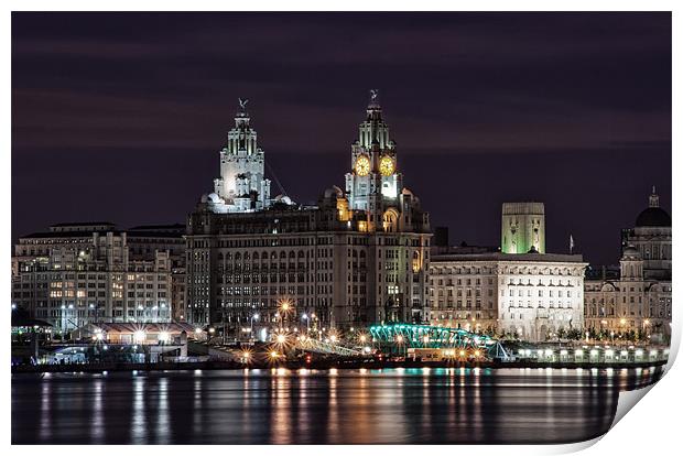 Liverpool Skyline at Night Print by Wayne Molyneux