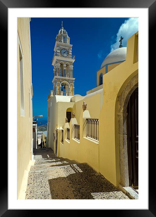 Catholic Cathedral, Santorini Framed Mounted Print by Gary Eason
