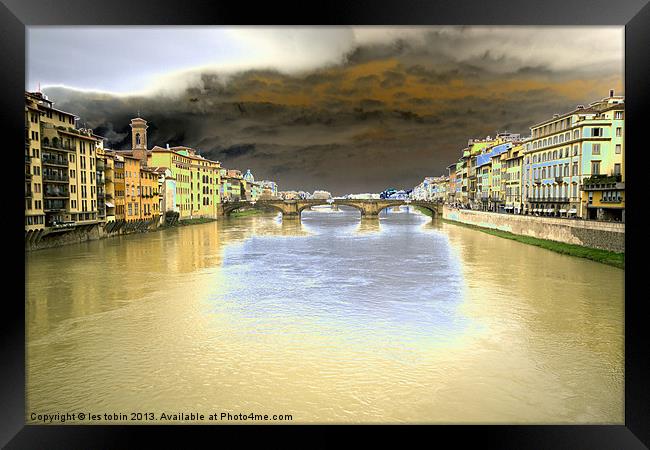 Storm over The Arno Framed Print by les tobin