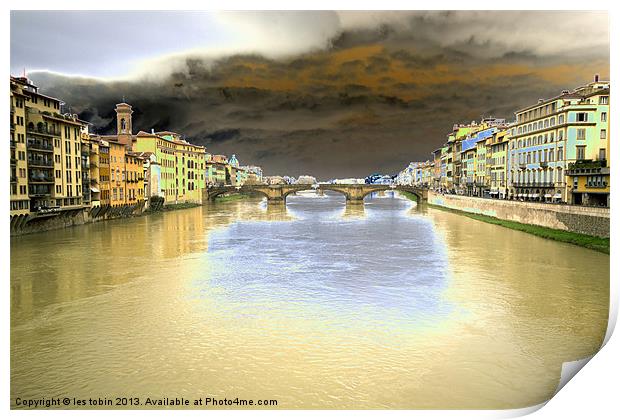 Storm over The Arno Print by les tobin