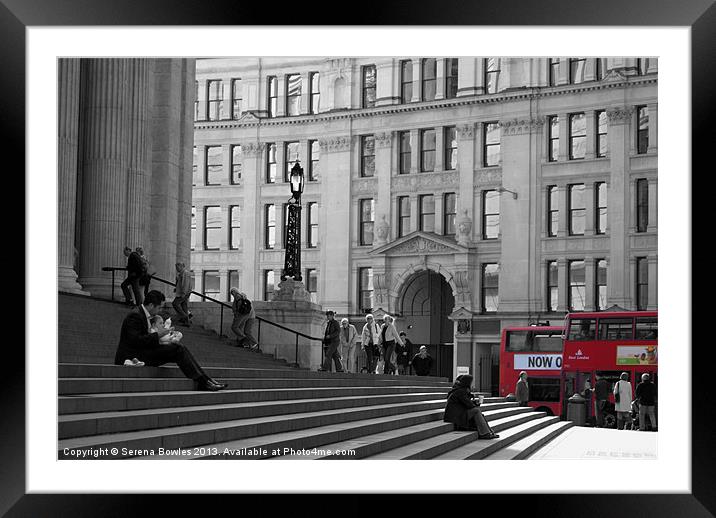 St Pauls Cathedral, London, with London Buses Framed Mounted Print by Serena Bowles