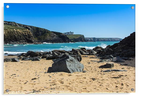 Cornish Seascape Gunwalloe Acrylic by Brian Roscorla