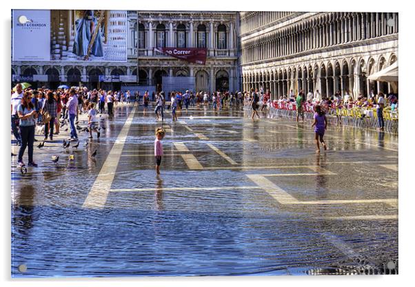 Paddling in Piazza San Marco Acrylic by Tom Gomez