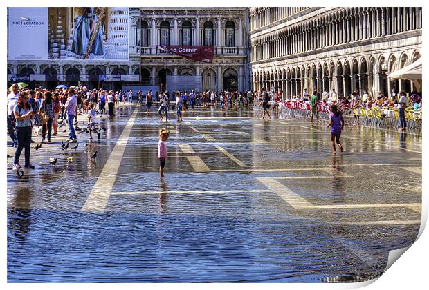 Paddling in Piazza San Marco Print by Tom Gomez