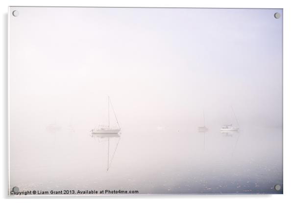 Boats in fog on Lake Windermere. Waterhead, Lake D Acrylic by Liam Grant