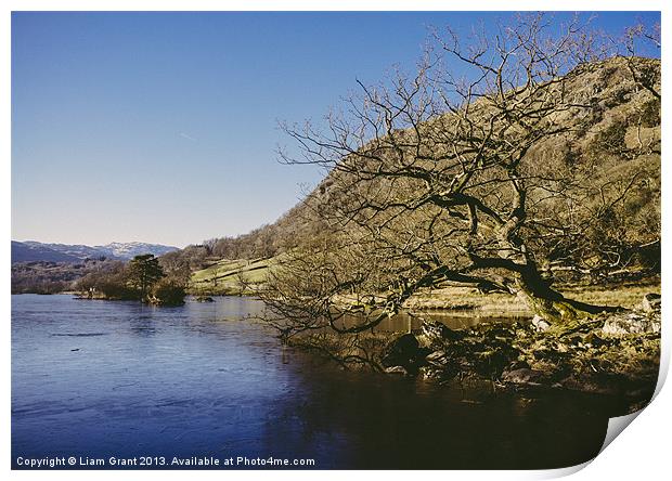 Partly frozen lake. Rydal Water, Lake District, Cu Print by Liam Grant