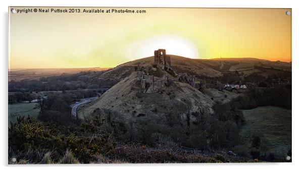 Corfe Castle Sunrise Acrylic by Neal P