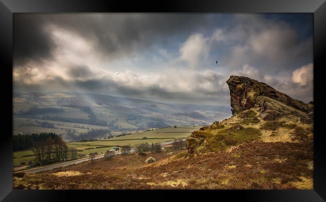 Hunting over Ramshaw Rock Framed Print by nick coombs