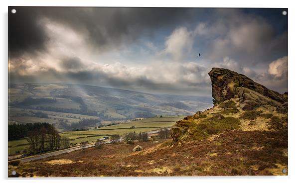 Hunting over Ramshaw Rock Acrylic by nick coombs