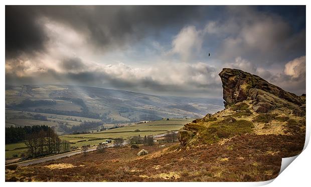 Hunting over Ramshaw Rock Print by nick coombs