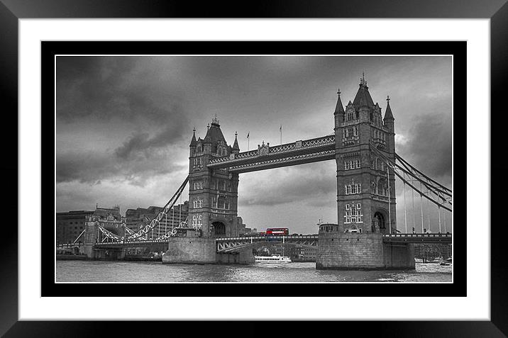 London Bridge with red bus Framed Mounted Print by Tracy Hughes