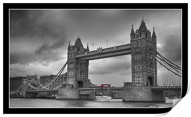 London Bridge with red bus Print by Tracy Hughes