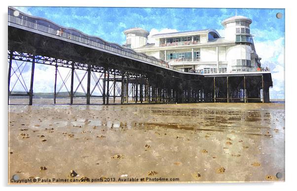 Grand pier in Weston-Super-Mare 2 Acrylic by Paula Palmer canvas