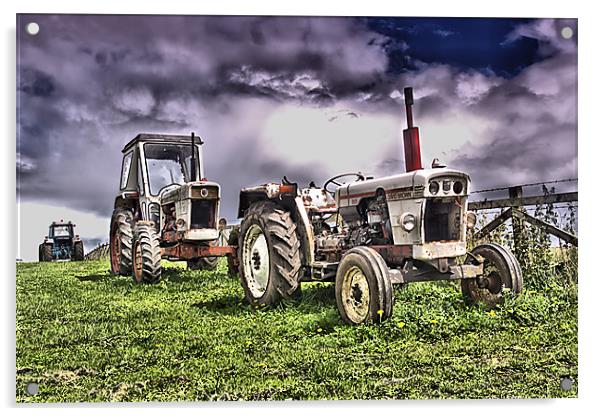 Three Tractors Acrylic by kevin wise
