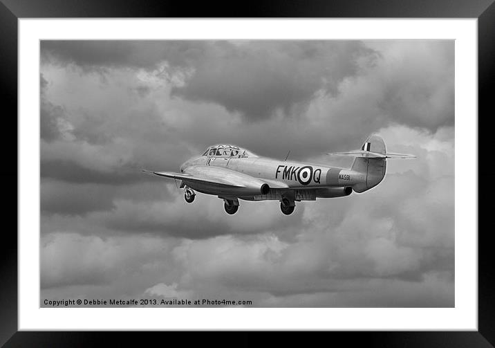 Black & White Gloster Meteor Framed Mounted Print by Debbie Metcalfe