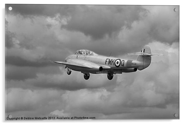 Black & White Gloster Meteor Acrylic by Debbie Metcalfe