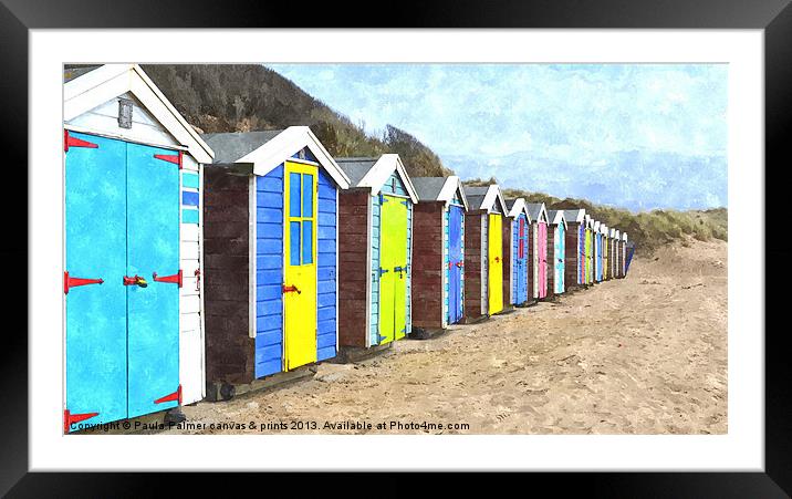 Croyde beach huts in winter 1 Framed Mounted Print by Paula Palmer canvas