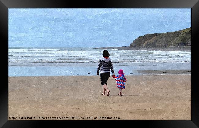 Croyde Beach  Devon for a mum and child Framed Print by Paula Palmer canvas