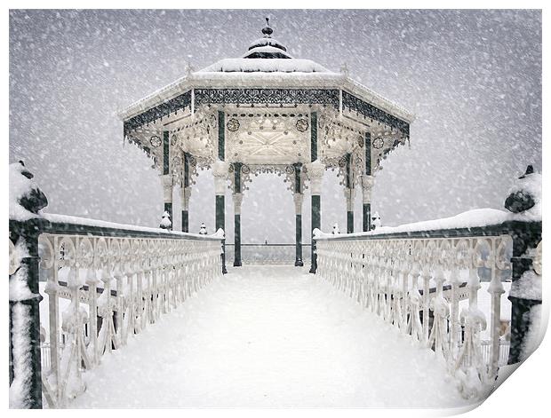 Bandstand in the snow Print by Terry Busby
