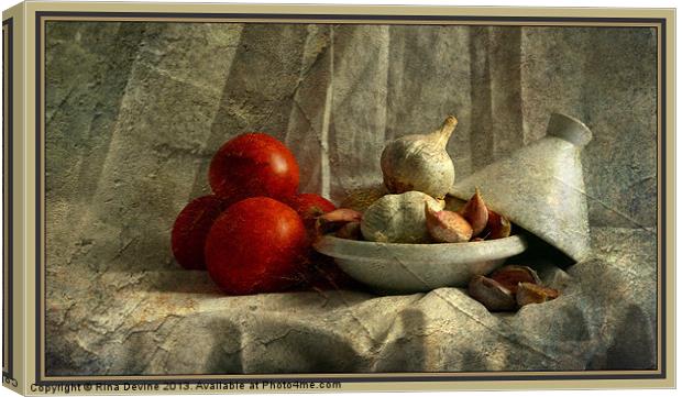 Tomatoes and Garlic Canvas Print by Fine art by Rina
