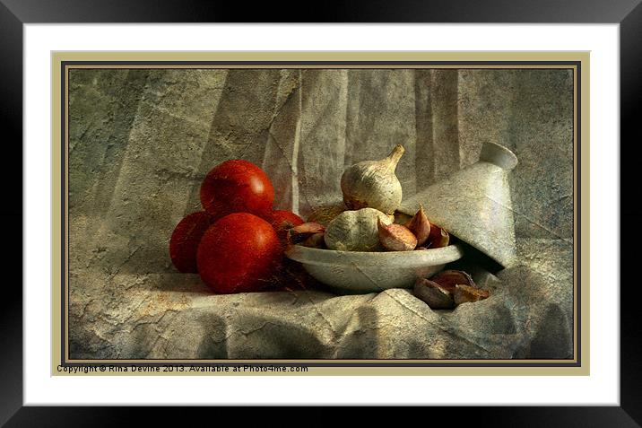 Tomatoes and Garlic Framed Mounted Print by Fine art by Rina