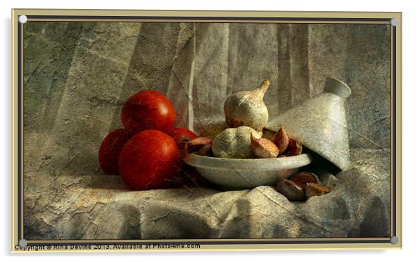 Tomatoes and Garlic Acrylic by Fine art by Rina