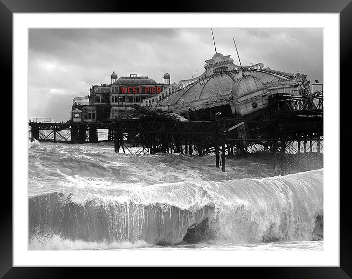 West Pier collapse Framed Mounted Print by Terry Busby