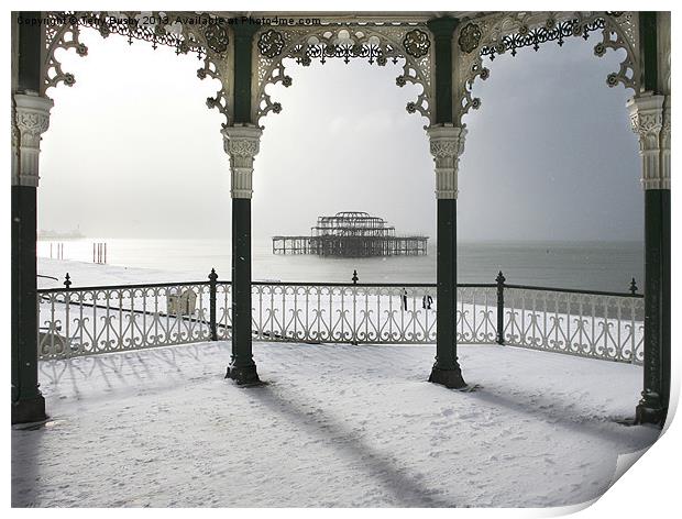 Bandstand winter view Print by Terry Busby