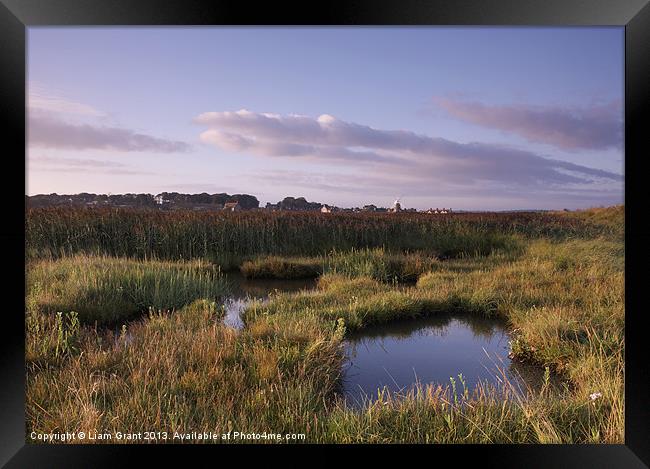 Marshes and Windmill. Cley-next-the-Sea, Norfolk,  Framed Print by Liam Grant