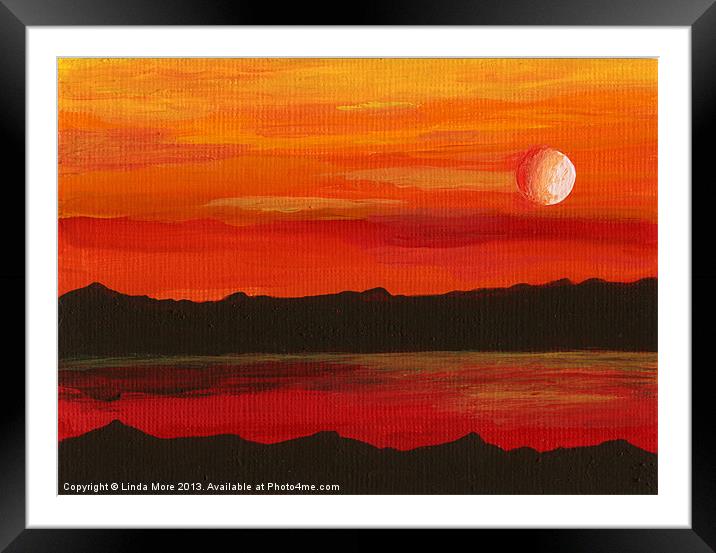 Red planet Mars, red sea and moon abstract Framed Mounted Print by Linda More