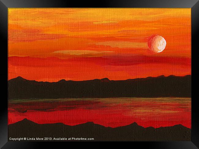 Red planet Mars, red sea and moon abstract Framed Print by Linda More