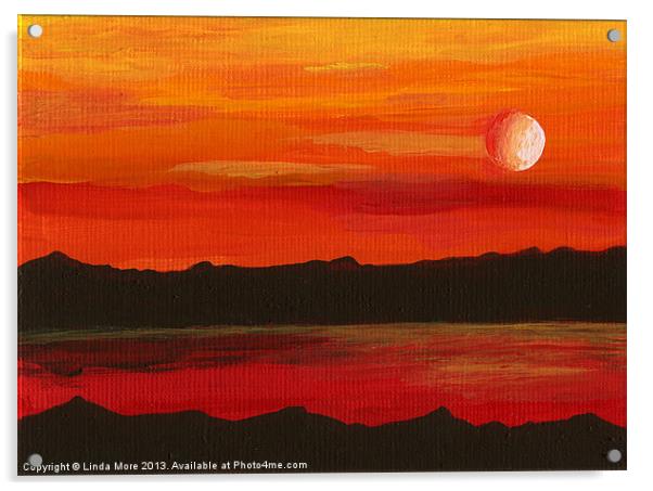 Red planet Mars, red sea and moon abstract Acrylic by Linda More