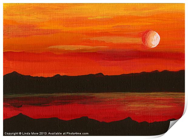 Red planet Mars, red sea and moon abstract Print by Linda More