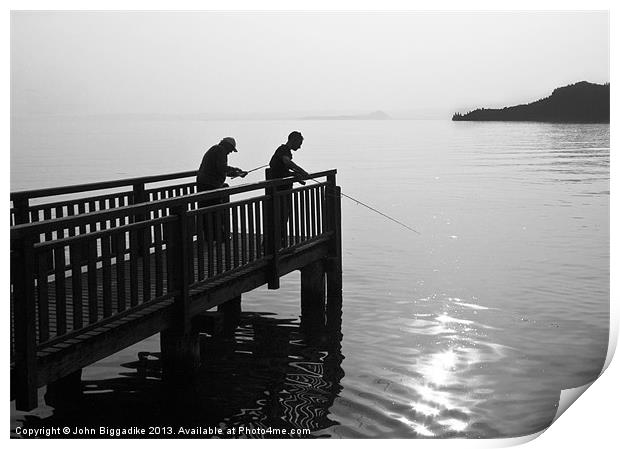 Fishing on Lake Garda Print by John Biggadike
