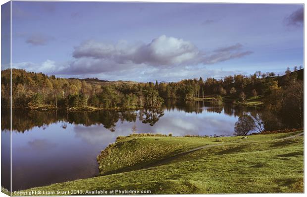 Tarn Hows and view towards Tom Heights. Lake Distr Canvas Print by Liam Grant