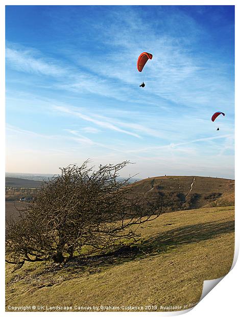 Hang gliding at the Downs Print by Graham Custance