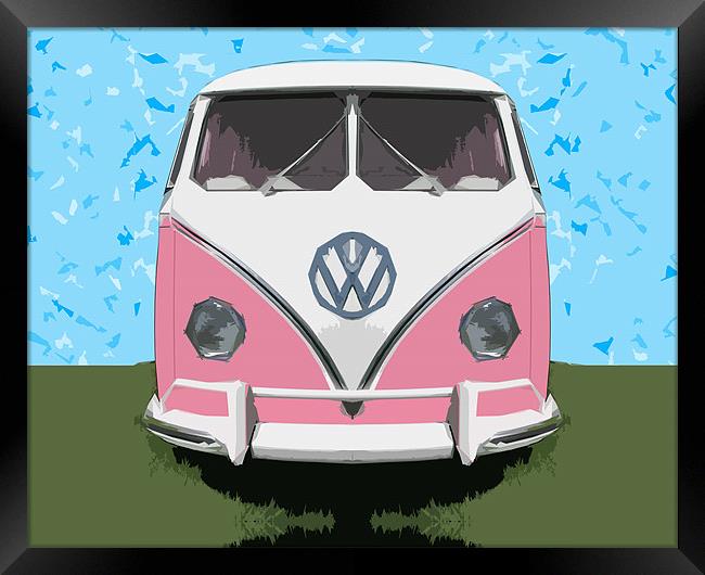 The VW Pink Peace & Love Bus Framed Print by Bruce Stanfield