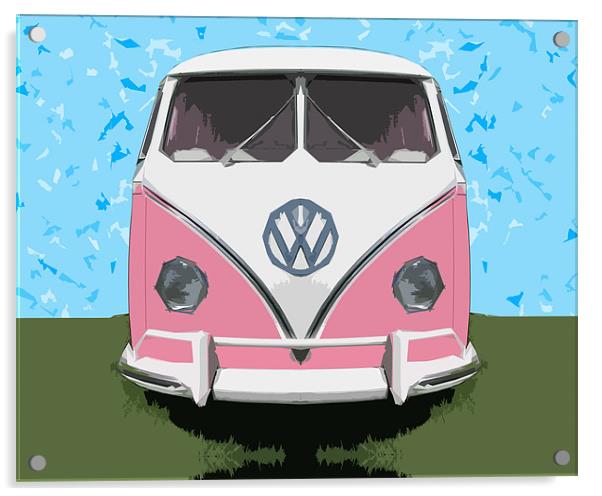 The VW Pink Peace & Love Bus Acrylic by Bruce Stanfield