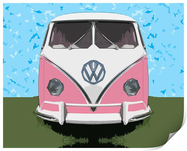 The VW Pink Peace & Love Bus Print by Bruce Stanfield