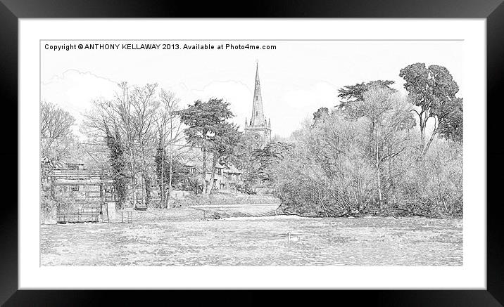 STRATFORD UPON AVON WEIRS PENCIL Framed Mounted Print by Anthony Kellaway