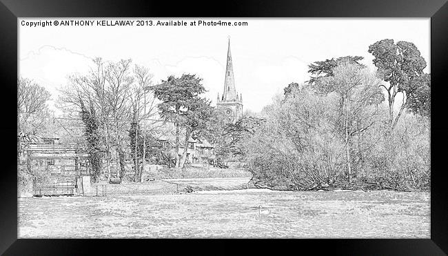 STRATFORD UPON AVON WEIRS PENCIL Framed Print by Anthony Kellaway